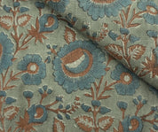 Linen Block Print Fabric 58 Inch Width Heavy Weight Linen Natural Base Color Curtains and Drapes Upholstery Handmade Art Pillow Covers Tablecloths and Runners Bedding Tote Bag Lampshades Napkins