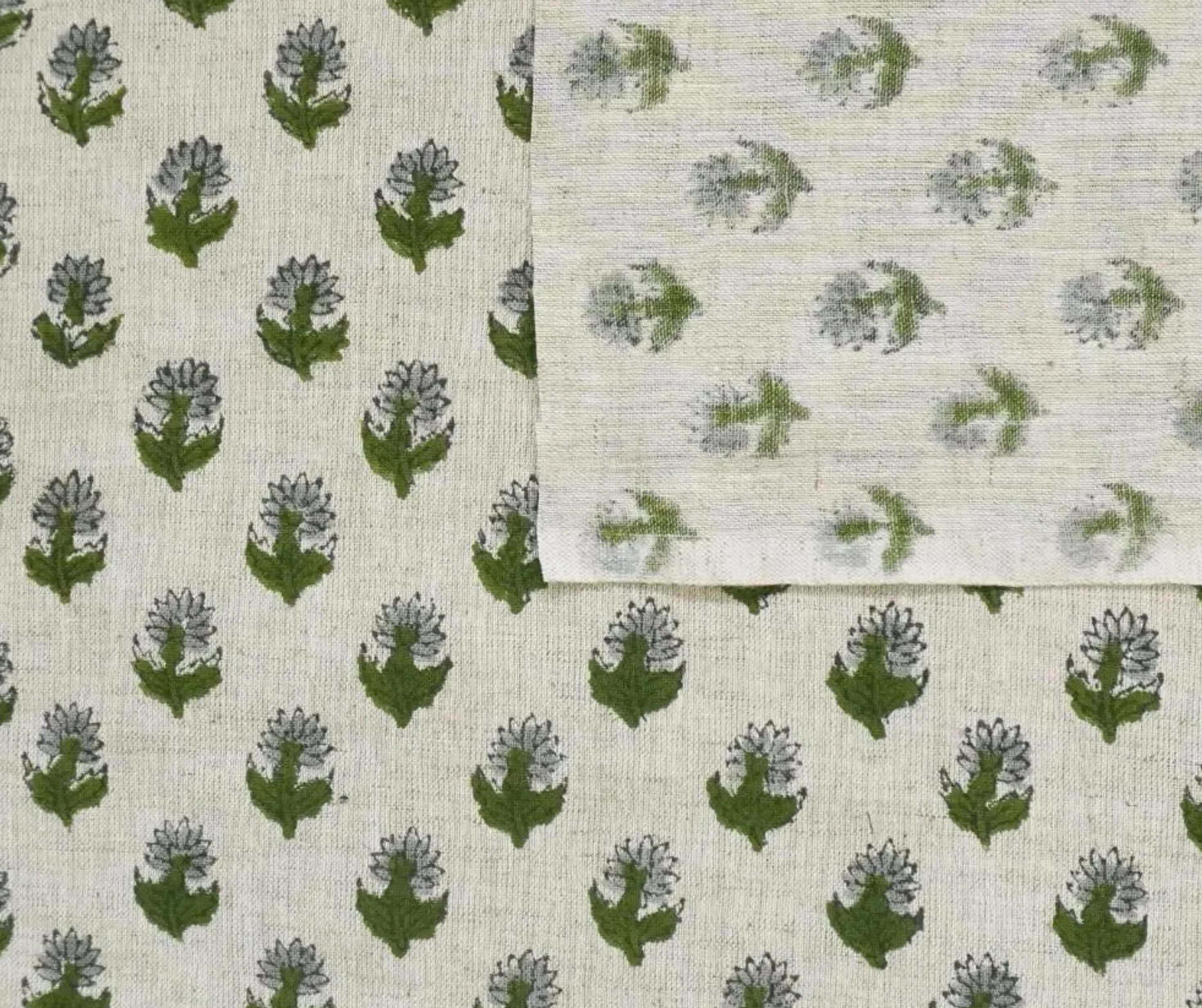 Linen Block Print Cotton Linen Fabric 50 Inch Width Light Weight Linen Natural Base Color Curtains and Drapes Upholstery Handmade Art Pillow Covers Tablecloths and Runners Bedding Tote Bag Lampshades Napkins by Fabritual