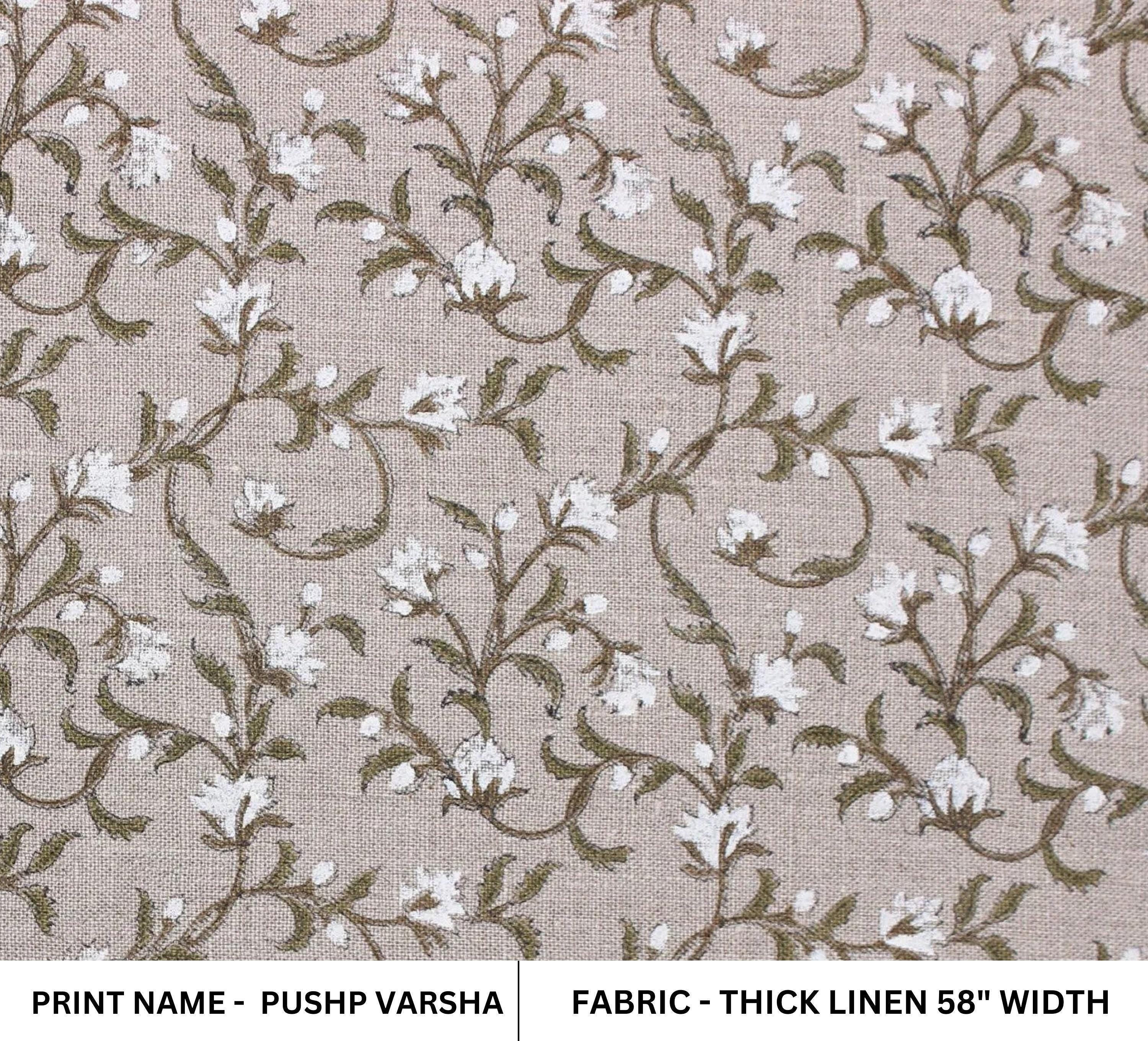 Thick linen block print fabric, floral Indian design for farmhouse interiors
Indian floral art block printed on thick linen for napkin and pillow sets
Rustic thick linen fabric, Indian floral block print for curtains and couches.