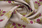 Block Printed Premium Thick Linen Handmade Fabric in Rose Gold and Mustard Big Floral for Tablecloths – HJARA