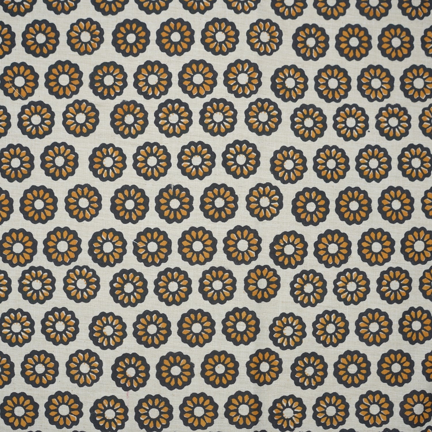 Handprinted India Made Black Floral Soft Touch Linen Blend Fabric - Bulbul