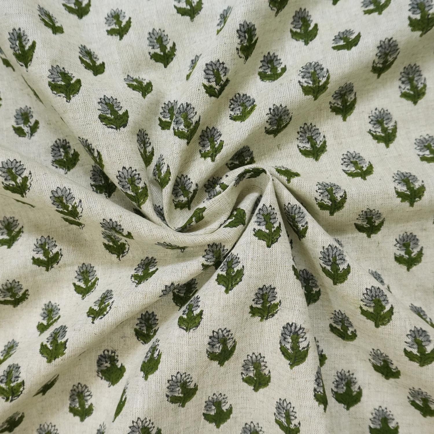 Linen Block Print Cotton Linen Fabric 50 Inch Width Light Weight Linen Natural Base Color Curtains and Drapes Handmade Art Pillow Covers Tablecloths and Runners Bedding Tote Bag Lampshades Napkins by Fabritual