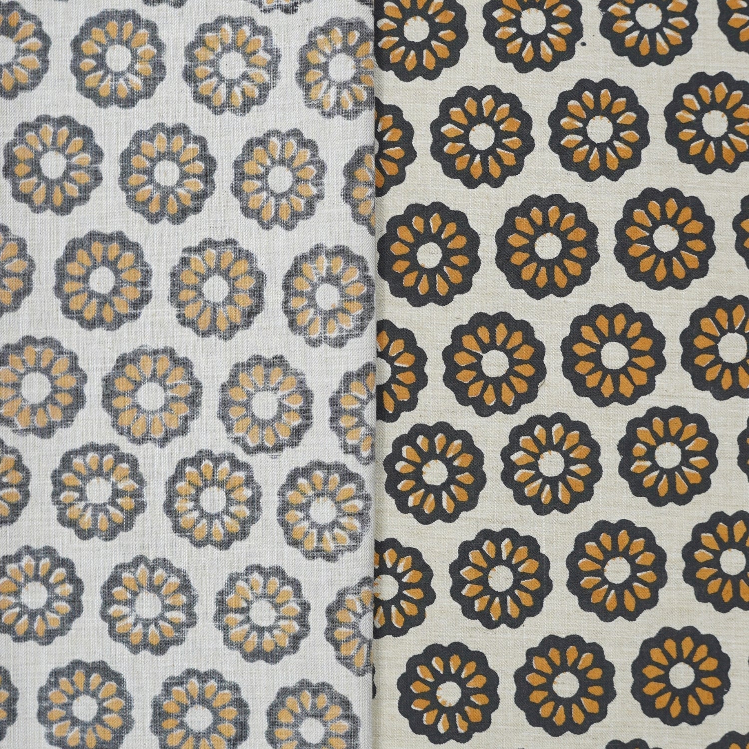 Handprinted India Made Black Floral Soft Touch Linen Blend Fabric - Bulbul