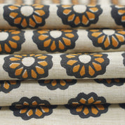 Handprinted India Made Black Floral Soft Touch Linen Blend Fabric - Bulbul