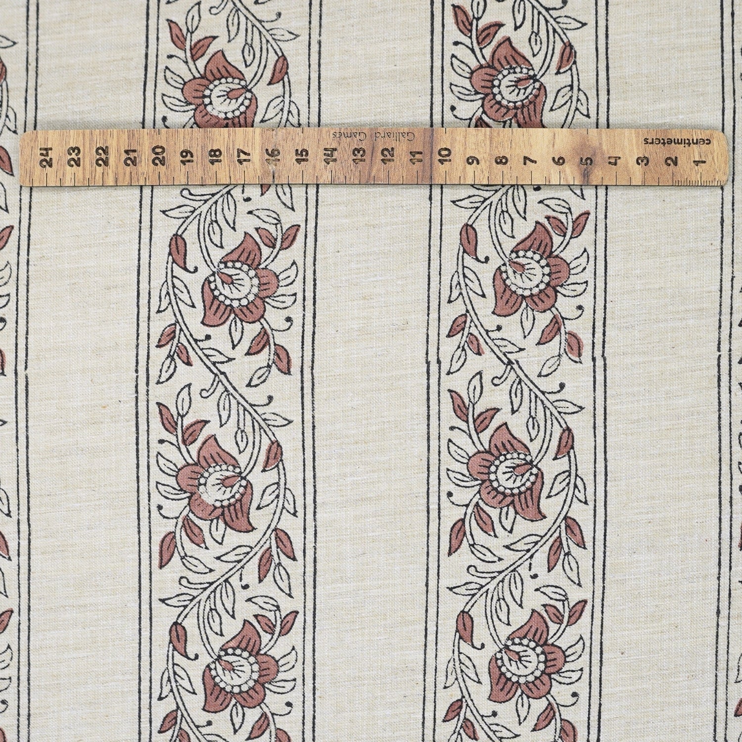 Artisanal Brown Linen Blend Fabric Boho Floral for Drapes - Bagh Buta Border