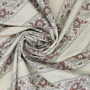 Artisanal Brown Linen Blend Fabric Boho Floral for Drapes - Bagh Buta Border