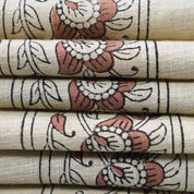 Artisanal Brown Linen Blend Fabric Boho Floral for Drapes - Bagh Buta Border
