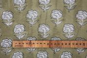 Indian Block Printed Handmade Viscose Linen 58" Wide Sage Green Floral Fabric for Sofa Covers – Rohini