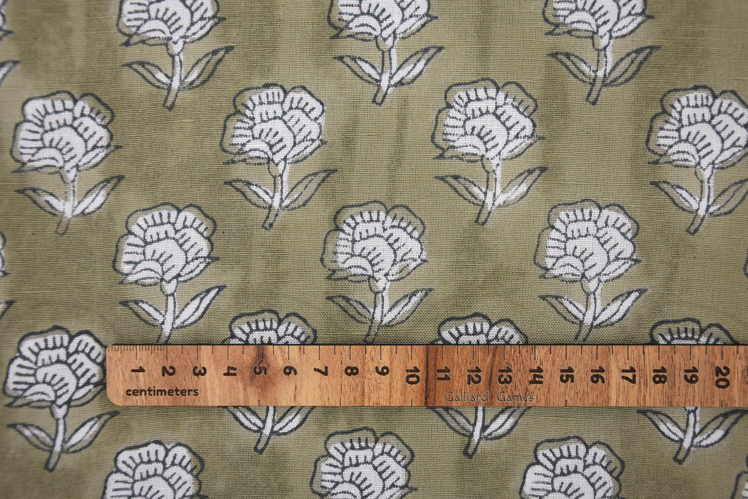 Indian Block Printed Handmade Viscose Linen 58" Wide Sage Green Floral Fabric for Sofa Covers – Rohini