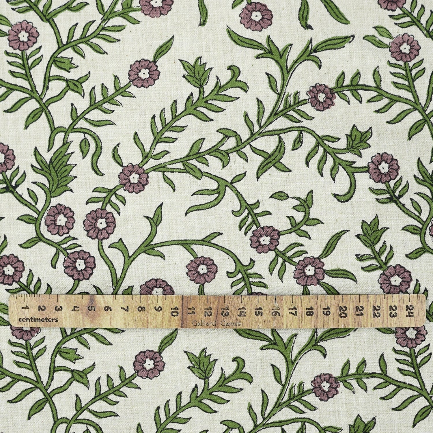 Indian Hand Block Printed Soft Fabric Green Floral on Linen Blend - Shehjan