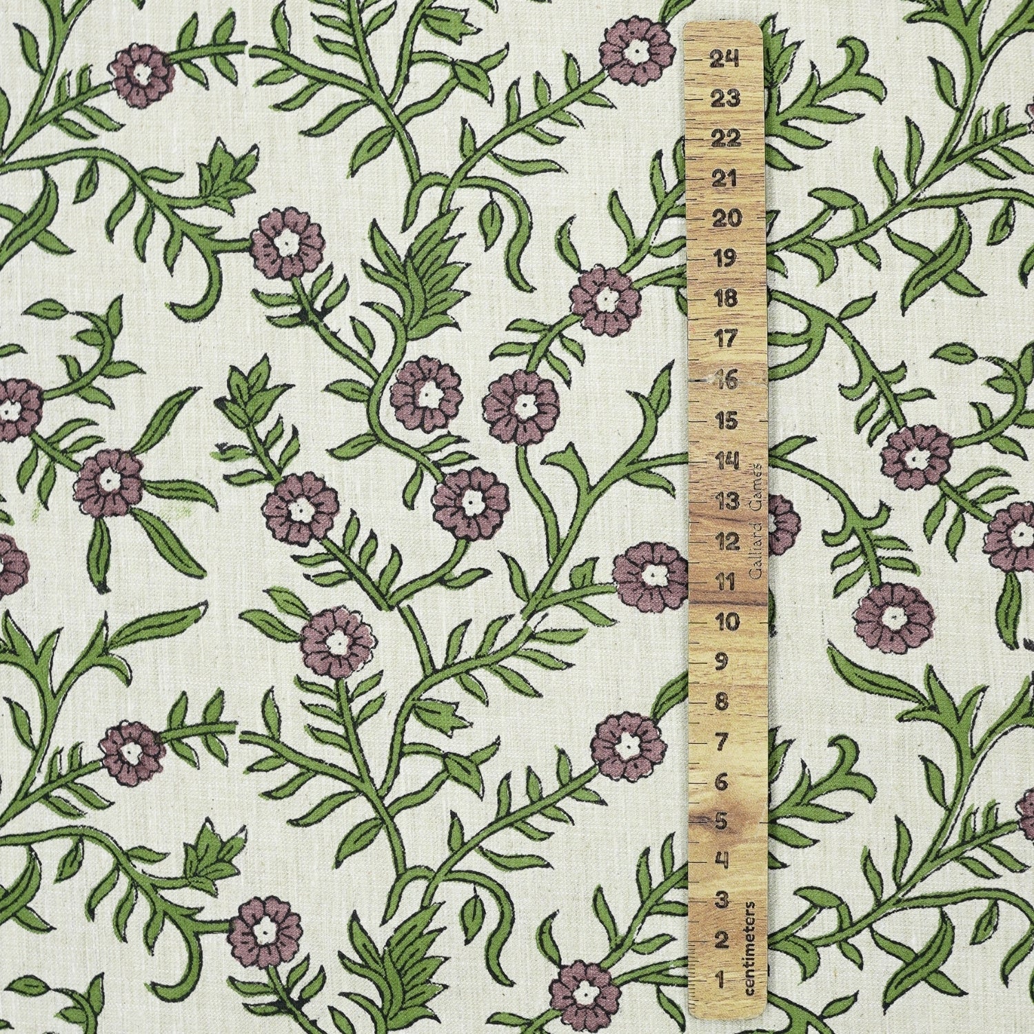 Indian Hand Block Printed Soft Fabric Green Floral on Linen Blend - Shehjan