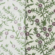 Indian Hand Block Printed Soft Fabric Green Floral on Linen Blend - Shehjan