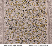 Handmade block print duck canvas 50" wide, cushion fabric, linen floral block print, linen pillow covers - KERI BORDER