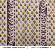 Block print duck canvas 50" wide, handmade art, cushion fabric, Indian block print, linen pillow covers - KESARIYA BORDER