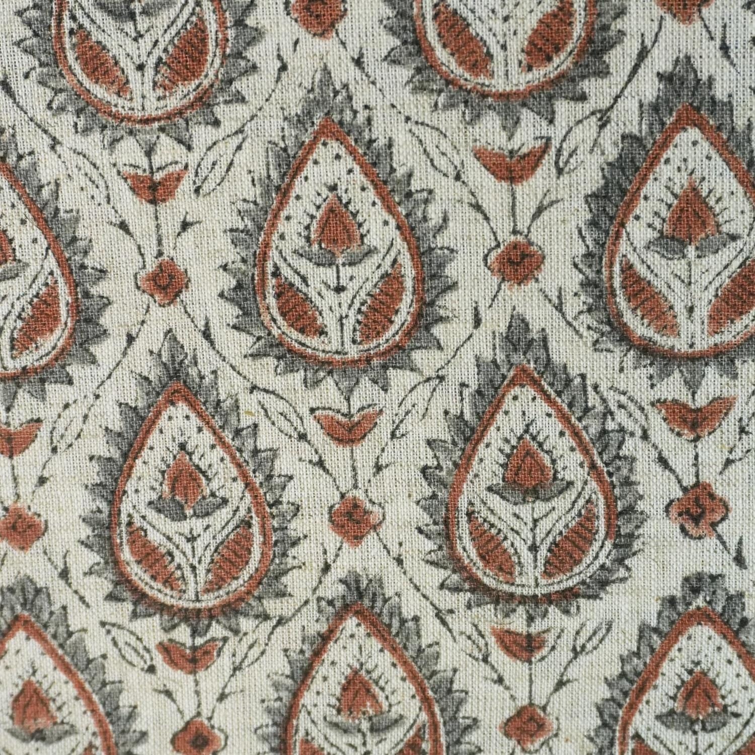 Floral Indian print cotton blend, handmade fabric for upholstery and home decor, Block printed viscose-linen fabric, Indian floral for dining sets and curtains, Indian floral cotton mix, rustic block print for napkin and pillow combinations.