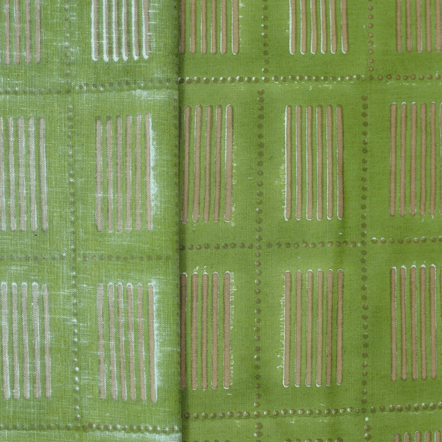 Traditional Boho Green Floral Linen Blend Fabric Lightweight Décor Textile - Yug Design