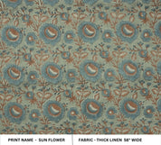 Linen Block Print Fabric 58 Inch Width Heavy Weight Linen Natural Base Color Curtains and Drapes Upholstery Handmade Art Pillow Covers Tablecloths and Runners Bedding Tote Bag Lampshades Napkins by Fabritual