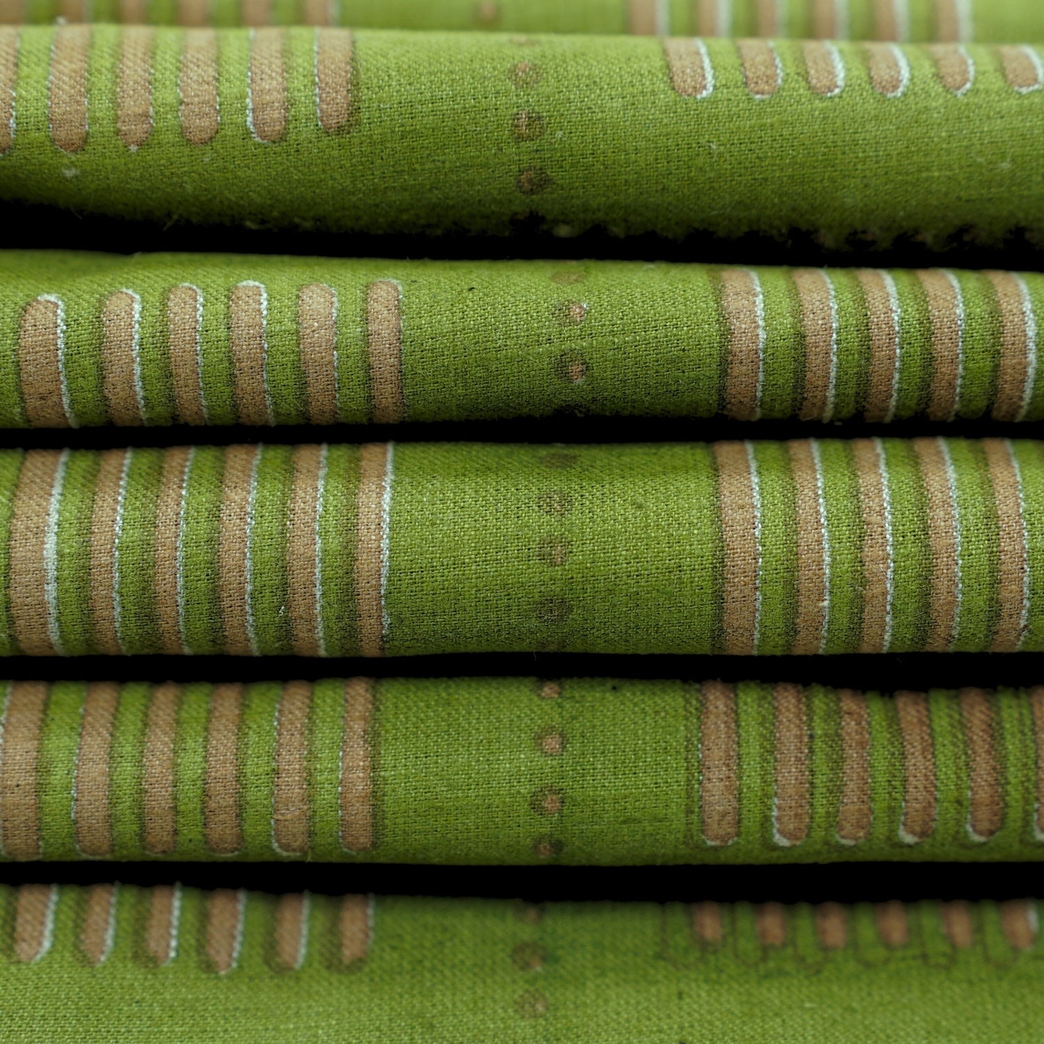 Traditional Boho Green Floral Linen Blend Fabric Lightweight Décor Textile - Yug Design
