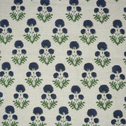 Blue Floral Block Printed Lightweight Linen Blend Fabric  - Rishi Design