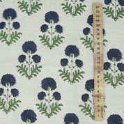 Blue Floral Block Printed Lightweight Linen Blend Fabric  - Rishi Design