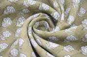 Indian Block Printed Handmade Viscose Linen 58" Wide Sage Green Floral Fabric for Sofa Covers – Rohini