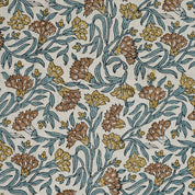 Artisanal Block Printed Boho Style Pure Linen Fabric Elegant Brown Floral with Thorny Stems