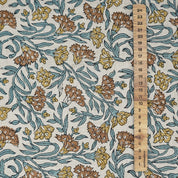 Artisanal Block Printed Boho Style Pure Linen Fabric Elegant Brown Floral with Thorny Stems