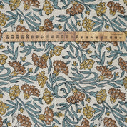 Artisanal Block Printed Boho Style Pure Linen Fabric Elegant Brown Floral with Thorny Stems