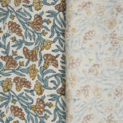 Artisanal Block Printed Boho Style Pure Linen Fabric Elegant Brown Floral with Thorny Stems
