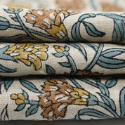Artisanal Block Printed Boho Style Pure Linen Fabric Elegant Brown Floral with Thorny Stems