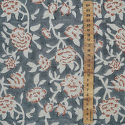 Gray Home Fabric Boho Floral Block Print Lightweight Feel on Linen Blend - Mrignayani
