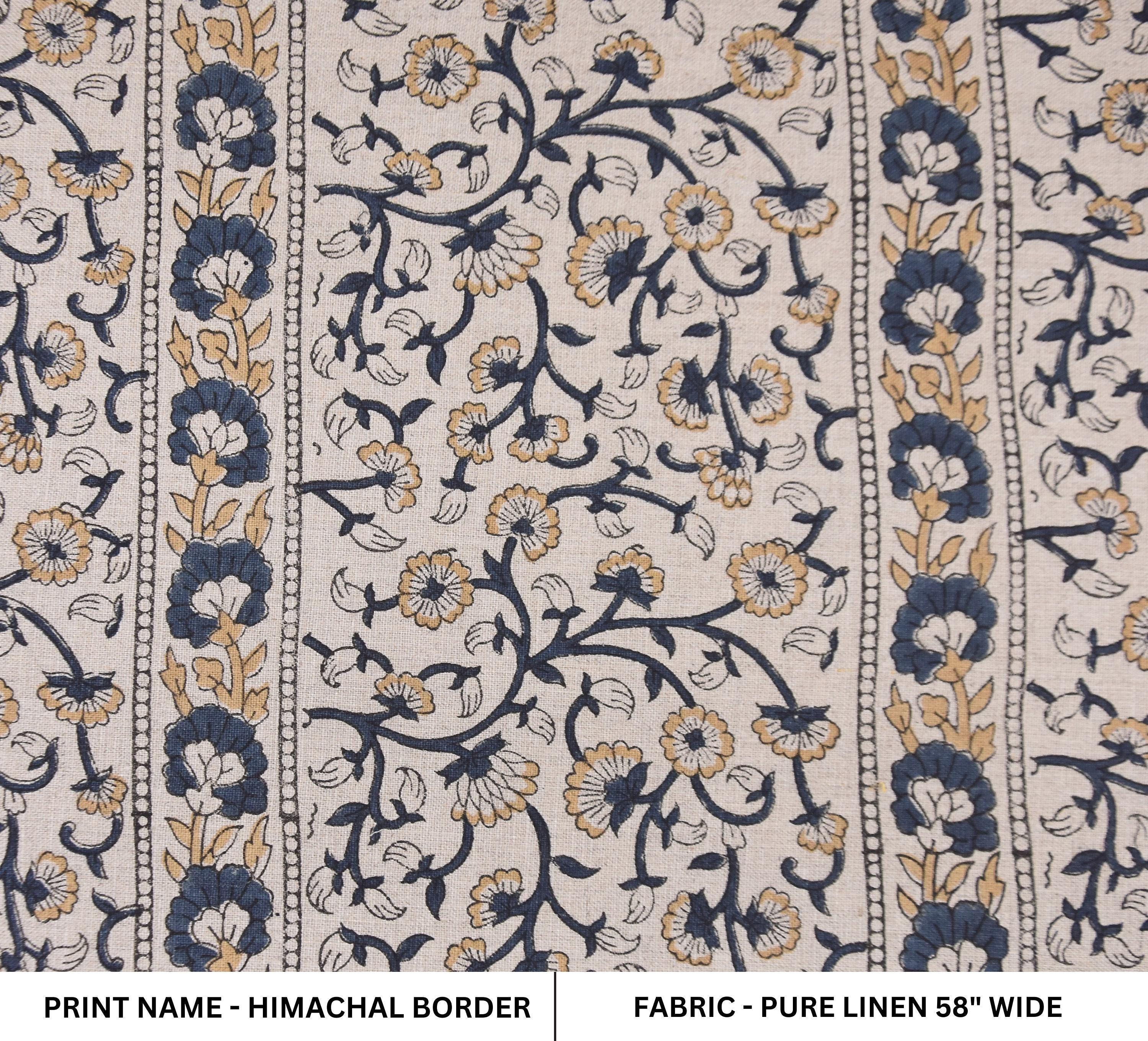 Linen Block Print Fabric 58" Width Medium Weight Linen Natural Base Color Curtains and Drapes Upholstery Pillow Covers Tablecloths and Runners Bedding Tote Bag Lampshades Napkins by Fabritual