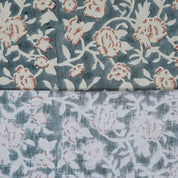 Gray Home Fabric Boho Floral Block Print Lightweight Feel on Linen Blend - Mrignayani