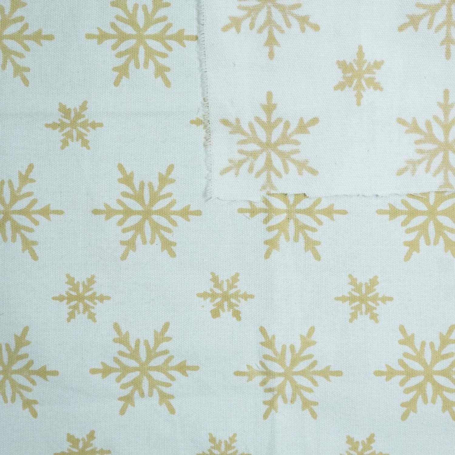 Hand Block Printed Thick Cotton White Fabric with Yellow Stars Curtain & Pillowcase, Indian Textile - Sparkle