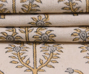 Block Print Fabric 50 Inch Width Medium Weight Duck Canvas Beige Base Color Decorative Handmade Blockprint Curtains and Drapes Pillow Covers Tablecloths and Runners Bedding Tote Bag Napkins by Fabritual