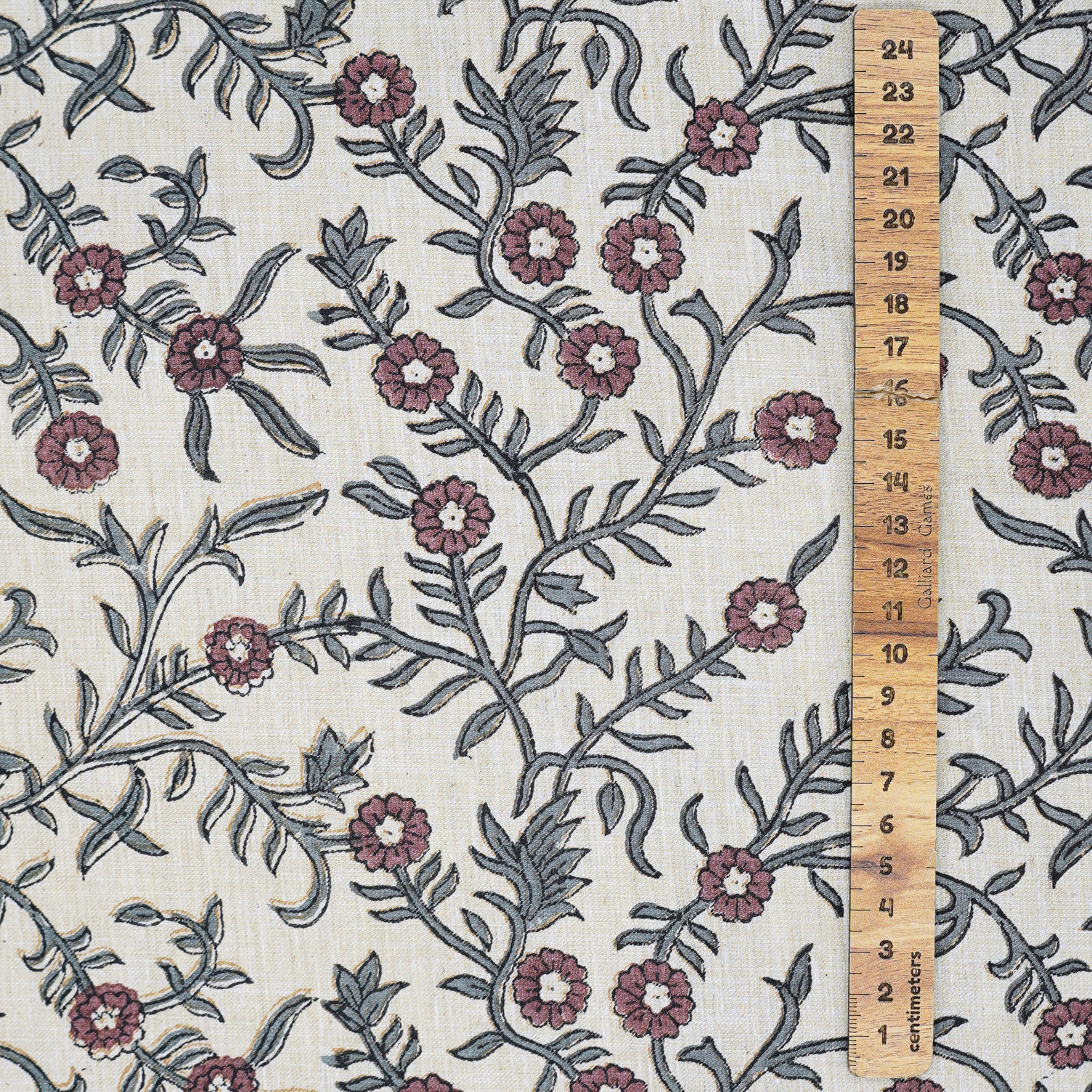 Pink Floral Linen Blend Fabric Hand Block Printed Shehjan Boho Design