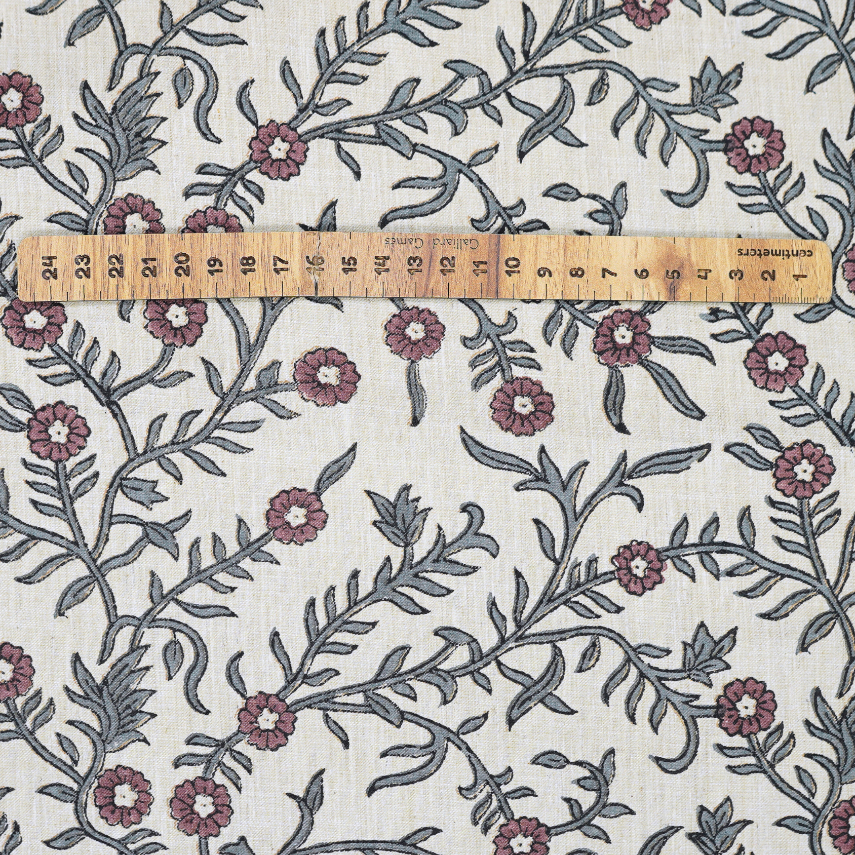 Pink Floral Linen Blend Fabric Hand Block Printed Shehjan Boho Design