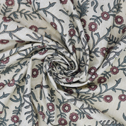 Pink Floral Linen Blend Fabric Hand Block Printed Shehjan Boho Design