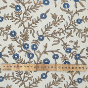 Handblock Printed Blue Floral Fabric Shehjan Design on Soft Linen Blend