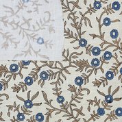 Handblock Printed Blue Floral Fabric Shehjan Design on Soft Linen Blend