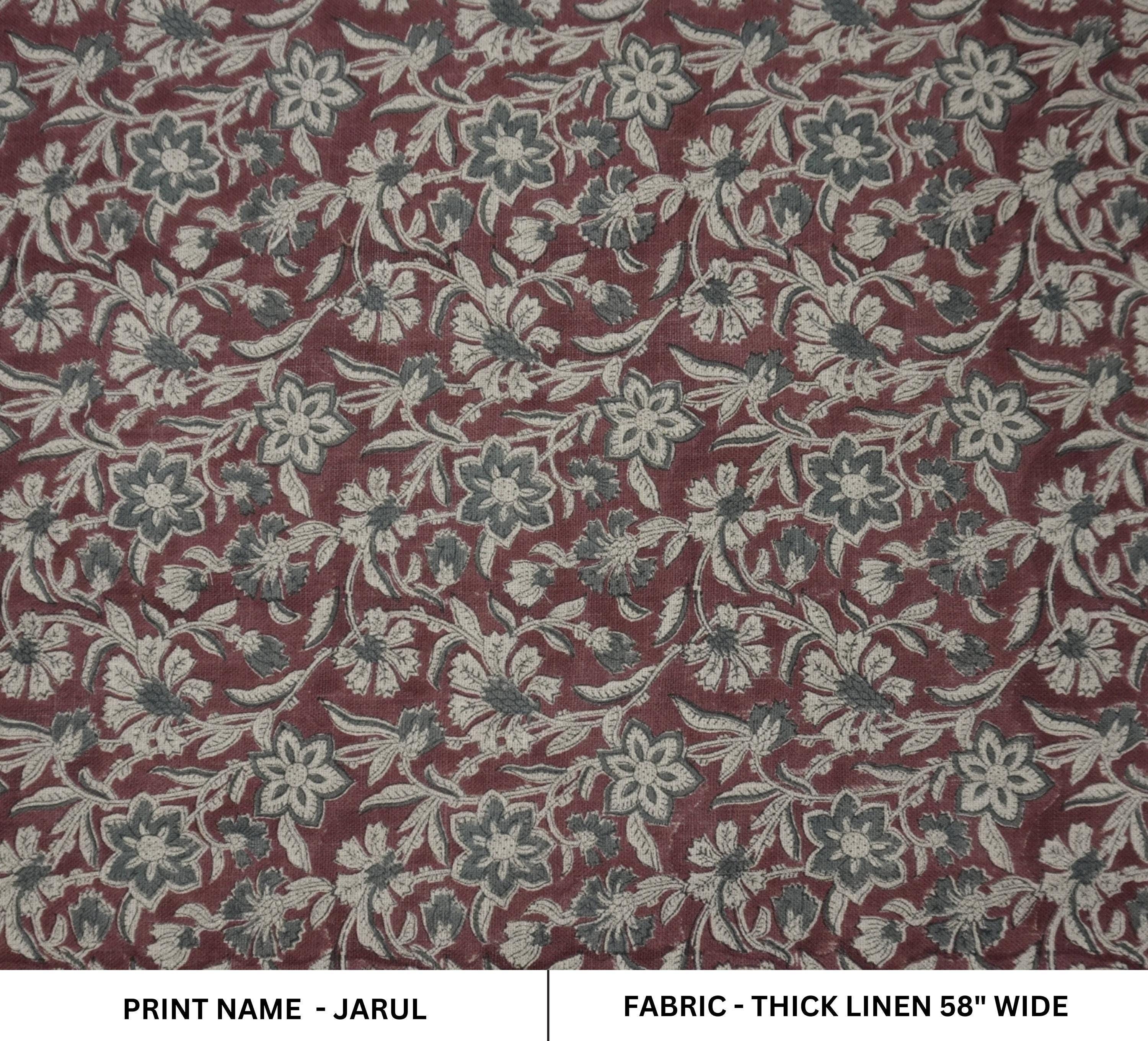 Linen Block Print Fabric 58 Inch Width Heavy Weight Linen Natural Base Color Handmade Creative Design To Make Curtains and Drapes Upholstery Pillow Covers Tablecloths and Runners Lampshades Napkins by Fabritual