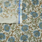 Linen Block Print Fabric 58 Inch Width Medium Weight Linen Natural Base Color Curtains and Drapes Upholstery Handmade Art Pillow Covers Tablecloths and Runners Bedding Tote Bag Lampshades by Fabritual