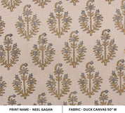 Block Print Fabric 50 Inch Width Medium Weight Duck Canvas Beige Base Color Decorative Handmade Blockprint Curtains and Drapes Pillow Covers Tablecloths and Runners Bedding Tote Bag Lampshades Napkins by Fabritual