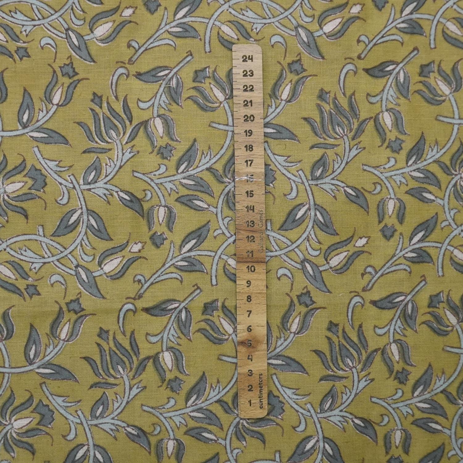 BLOCK PRINTED HANDMADE LINEN BLEND FLORAL FABRIC FOR COUCH AND SOFA CUSHIONS - KAMAL DUTTA
