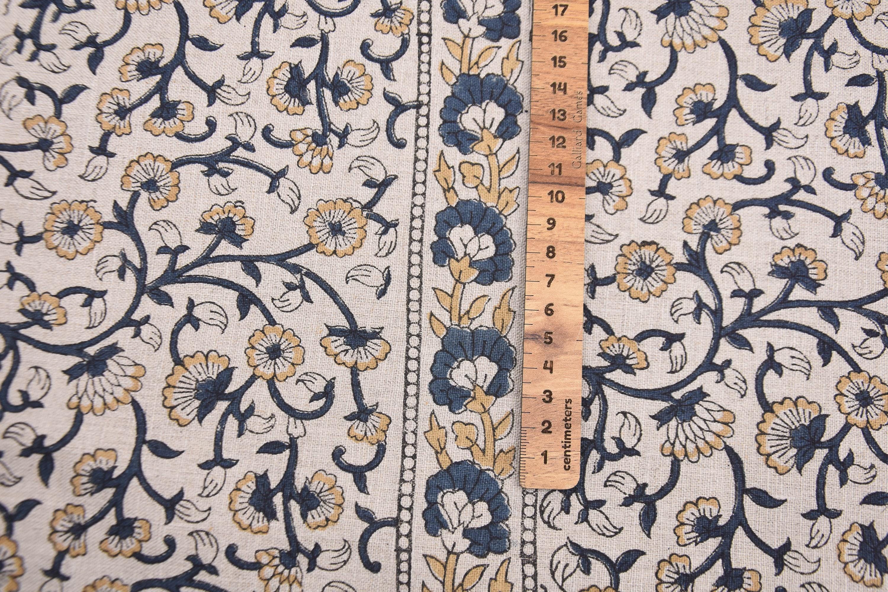 Linen Block Print Fabric 58" Width Medium Weight Linen Natural Base Color Curtains and Drapes Upholstery Pillow Covers Tablecloths and Runners Lampshades Napkins by Fabritual