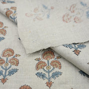 Linen Block Print Fabric 58 Inch Width Medium Weight Linen Natural Base Color Curtains and Drapes Upholstery Handmade Art Pillow Covers Tablecloths and Runners Bedding Tote Bag Lampshades Napkins by Fabritual