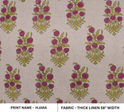 Block Printed Premium Thick Linen Handmade Fabric in Rose Gold and Mustard Big Floral for Tablecloths – HJARA
