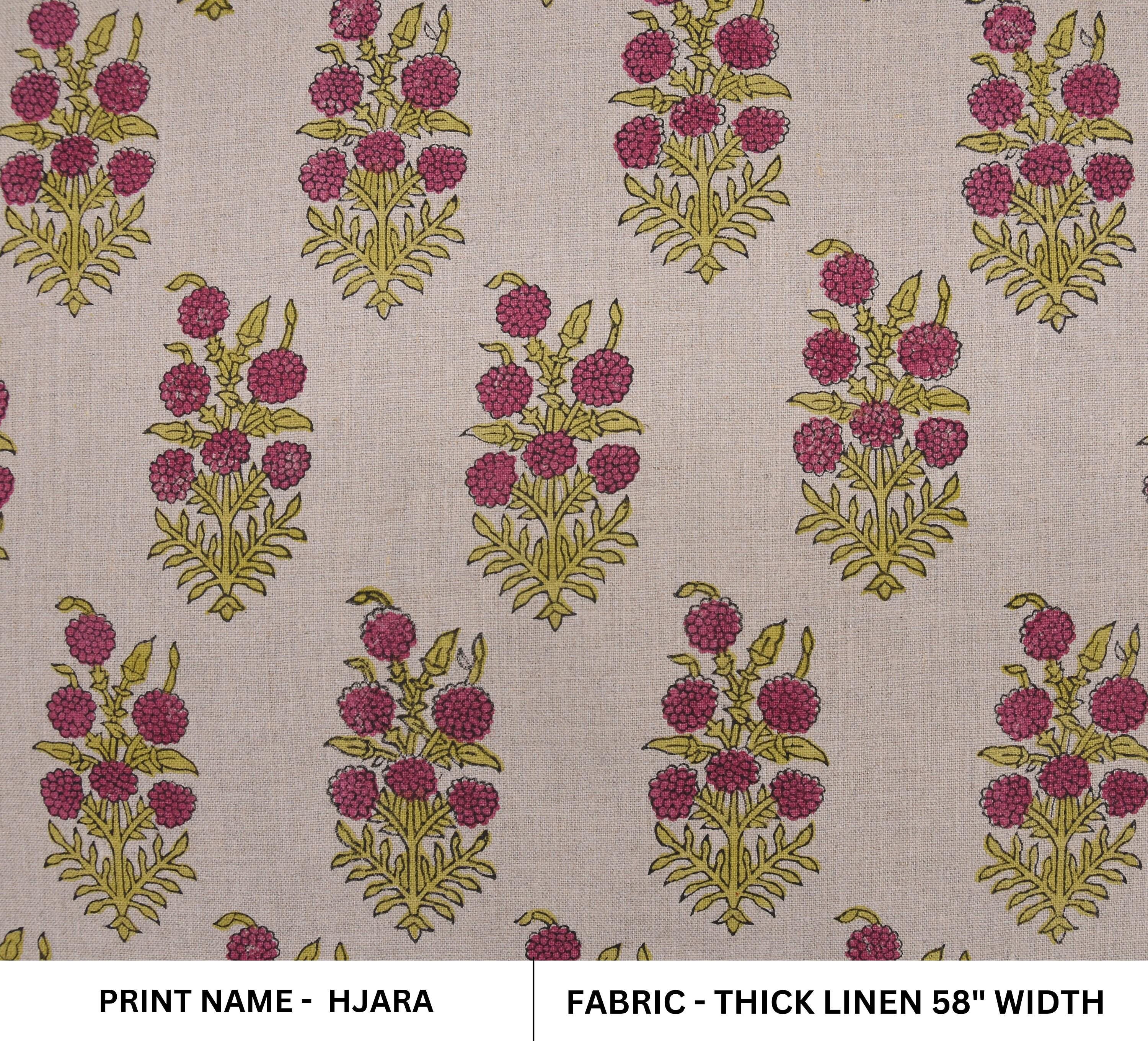 Block Printed Premium Thick Linen Handmade Fabric in Rose Gold and Mustard Big Floral for Tablecloths – HJARA