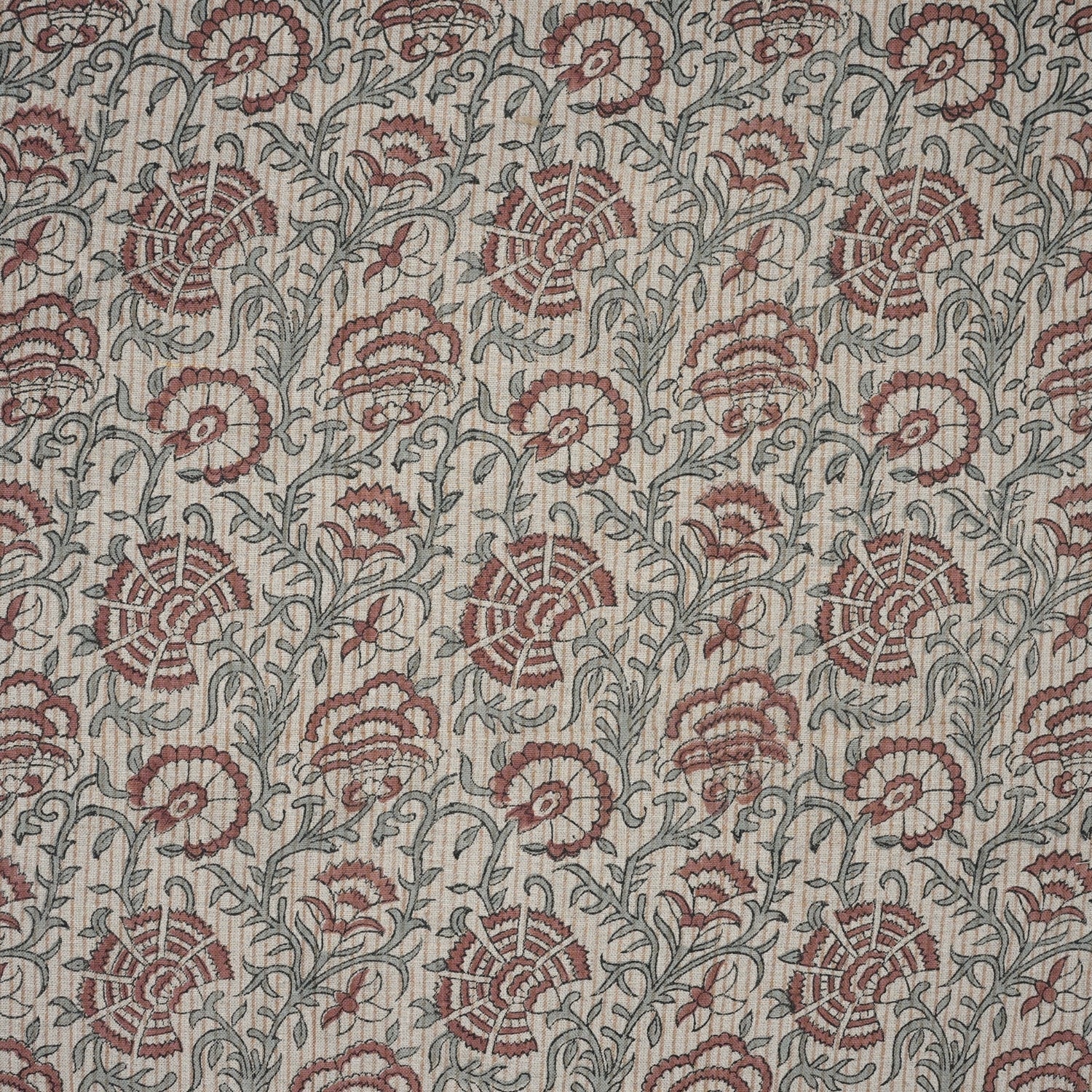 Blockprinted Handmade Red Floral Boho Pure Linen Fabric Elegant - Sonakshi