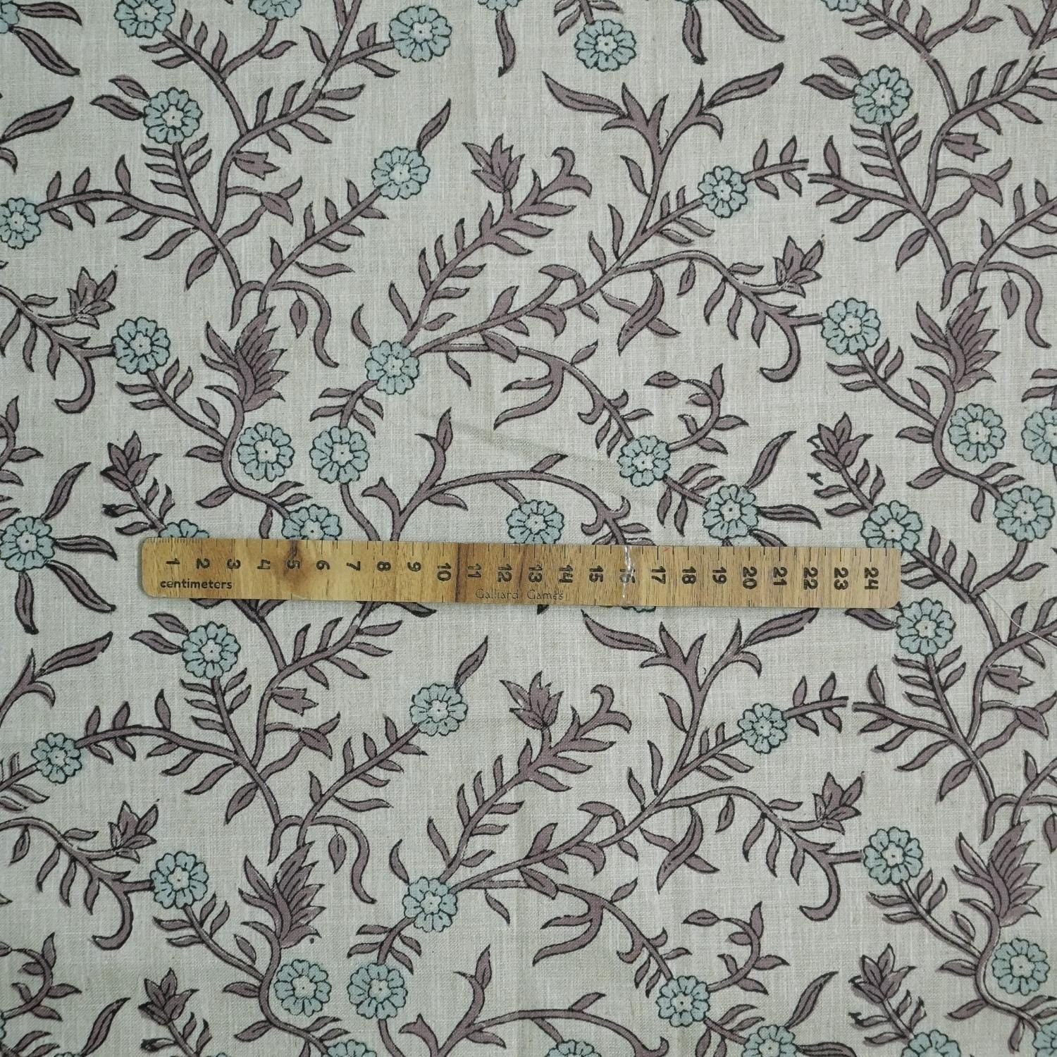 HANDMADE BLOCK PRINTED DECORATIVE LINEN FLORAL CUSHION AND DRAPERY CURTAIN FABRIC - SEHJAN